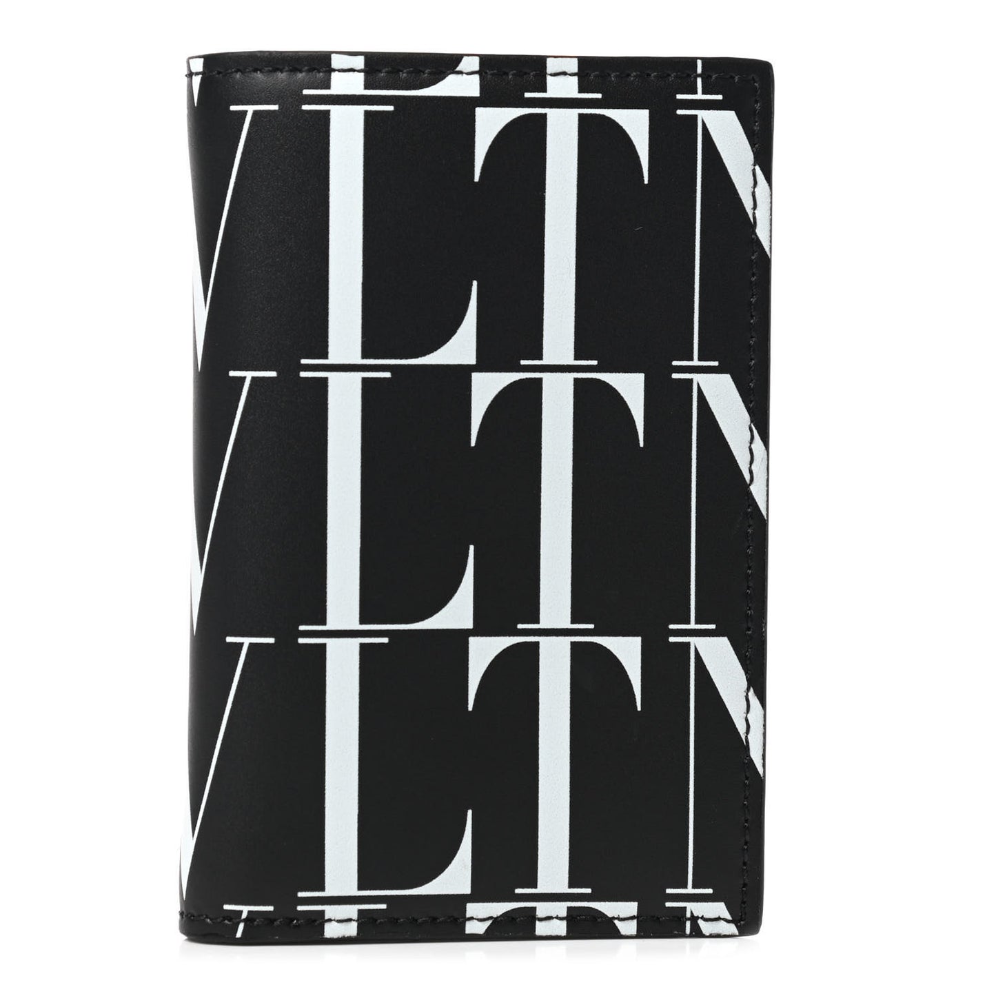 Calfskin VLTN Times Card Holder Black White