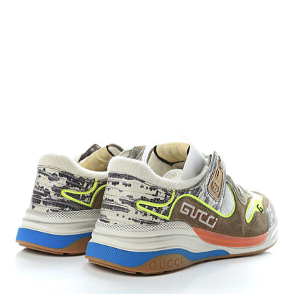 Gucci Suede Calfskin Tejus Printed Womens Ultrapace Sneakers 39.5 Natural Ardesia Neon Yellow 4 of 10