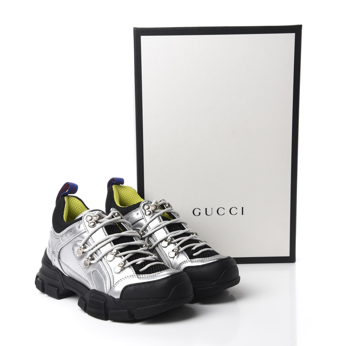 X SEGA Metallic Calfskin Mesh Womens Flashtrek Sneakers 36 Silver Black