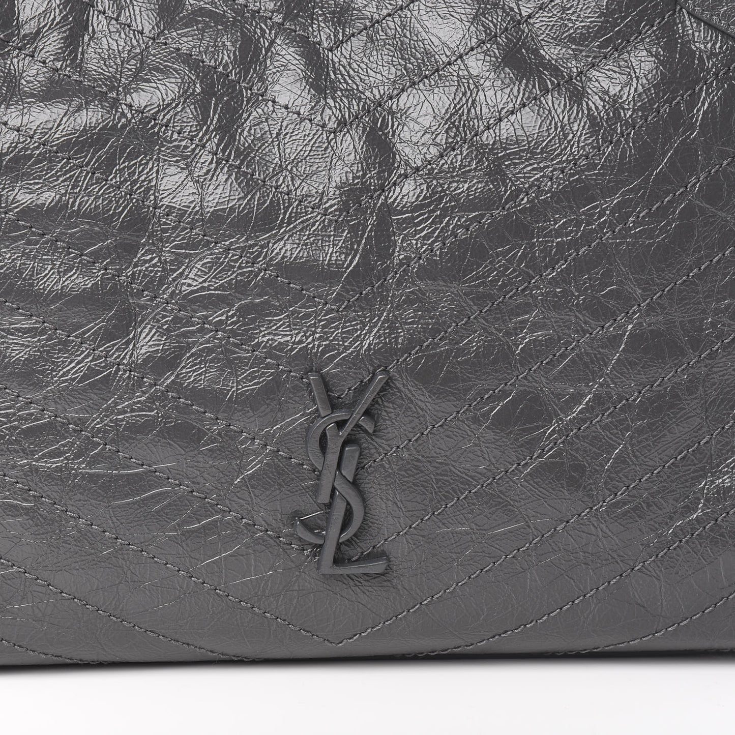 Crinkled Calfskin Matelasse Monogram Medium Niki Shopper Tote Smog