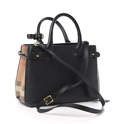 Burberry Grainy Calfskin House Check Small Banner Tote Black 3 of 16