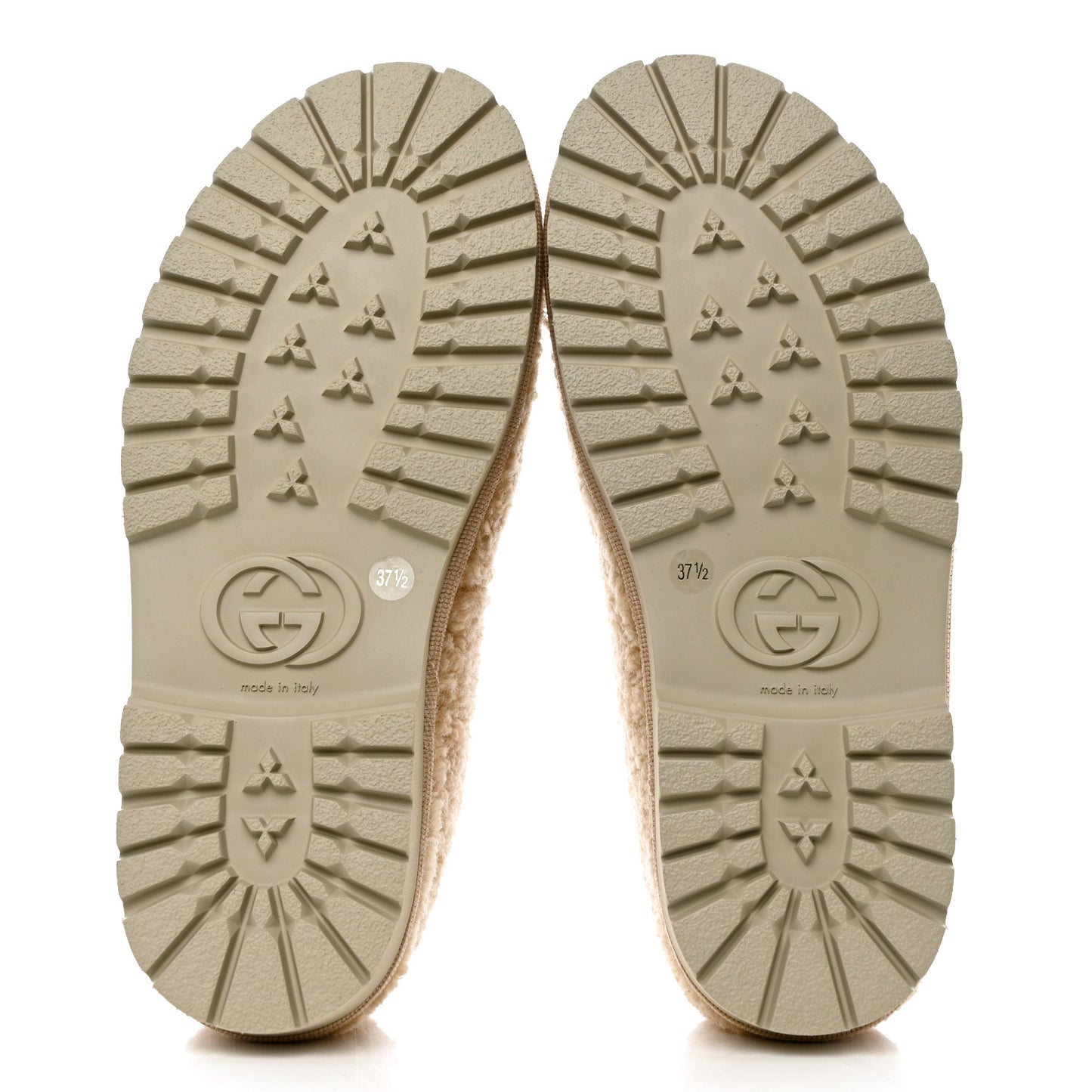 Shearling Interlocking G Womens Elea Lug Sole Loafers 37.5 Butterscotch Cocoa Beige