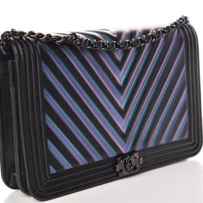 Chanel Calfskin Painted Chevron Embossed Boy Wallet On Chain WOC Black 15 of 15