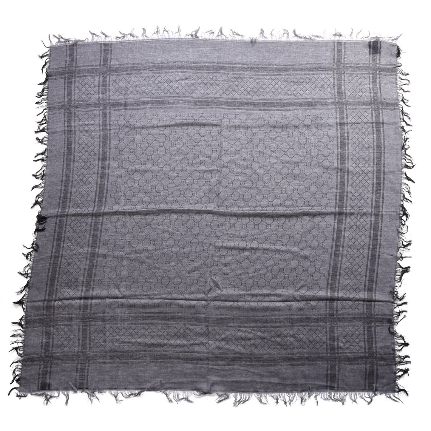 Wool Silk GG Monogram Diamante Plaid Surviee Shawl Graphite Black