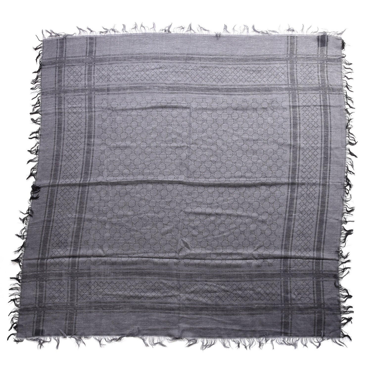 Gucci Wool Silk GG Monogram Diamante Plaid Surviee Shawl Graphite Black 1 of 4