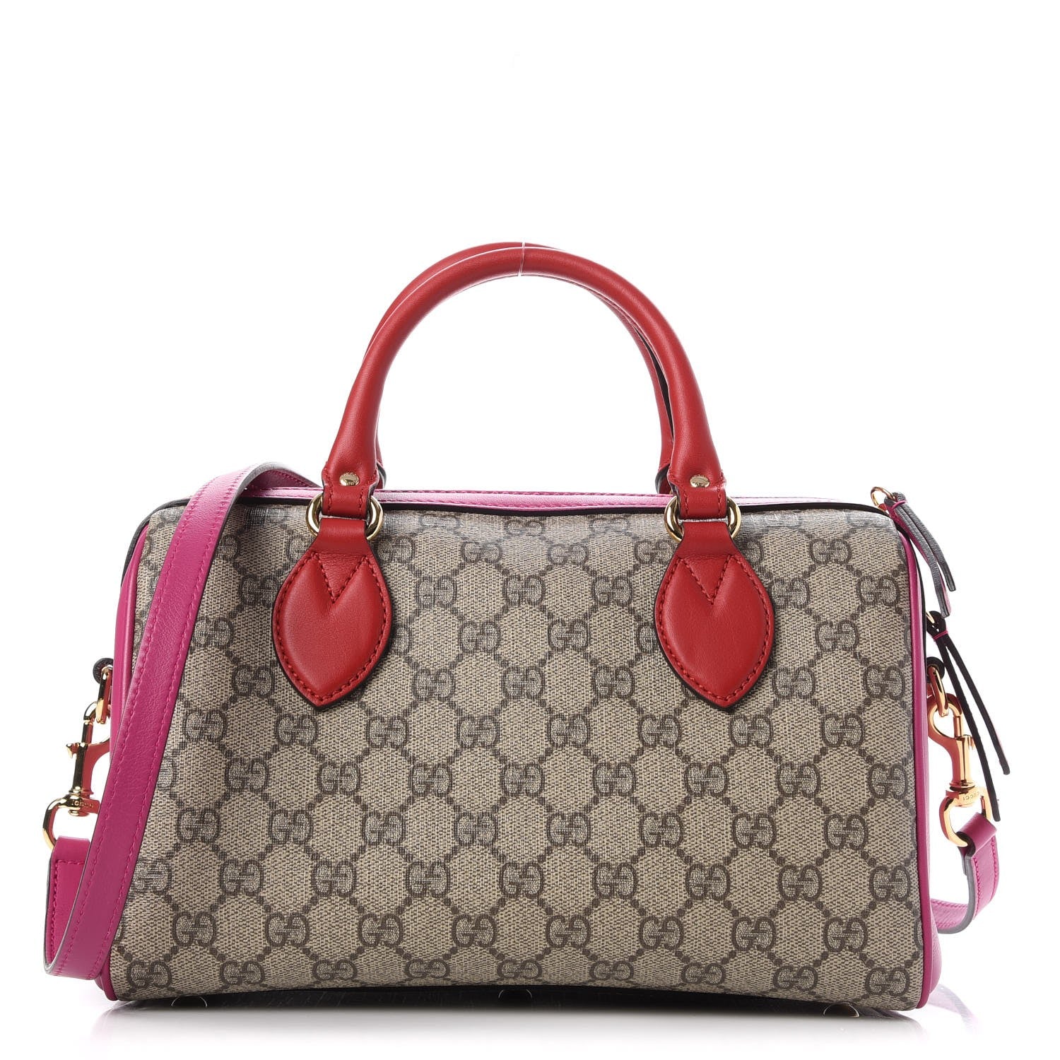Gucci GG Supreme Monogram Moon Calfskin Small Boston Beige Ebony Hibiscus Red New Rosette 1 of 8