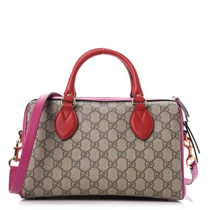 Gucci GG Supreme Monogram Moon Calfskin Small Boston Beige Ebony Hibiscus Red New Rosette 1 of 8