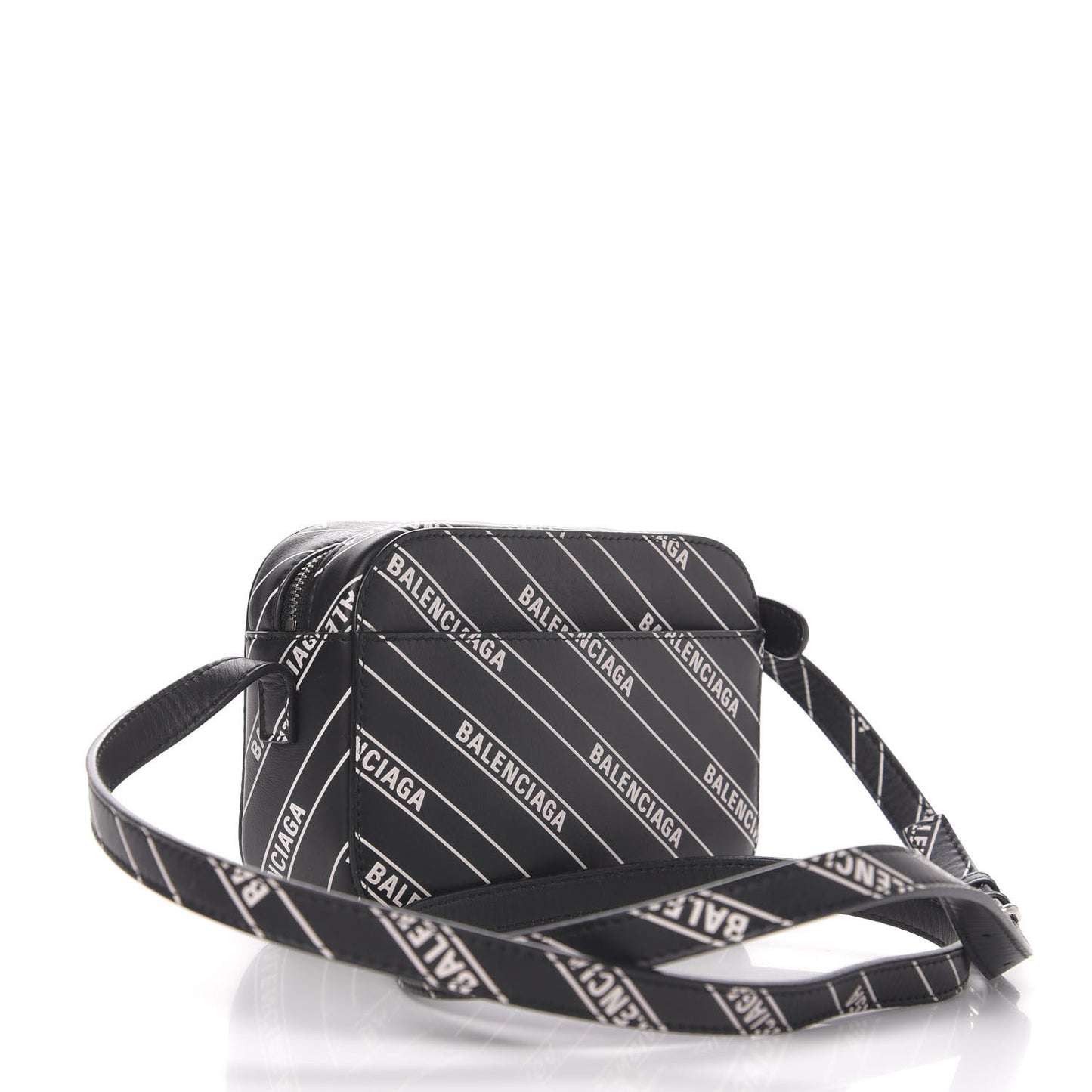 Calfskin Diagonal Allover Logo Print XS Ville Camera Bag Black White