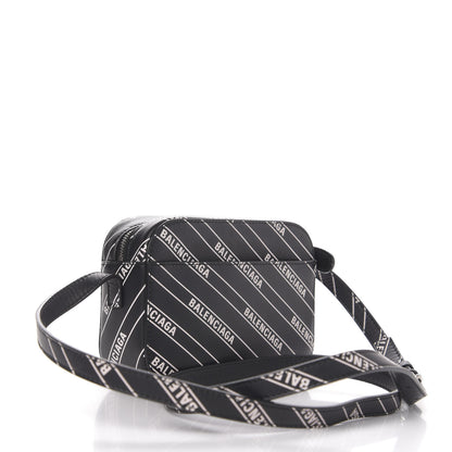 Balenciaga Calfskin Diagonal Allover Logo Print XS Ville Camera Bag Black White 3 of 10