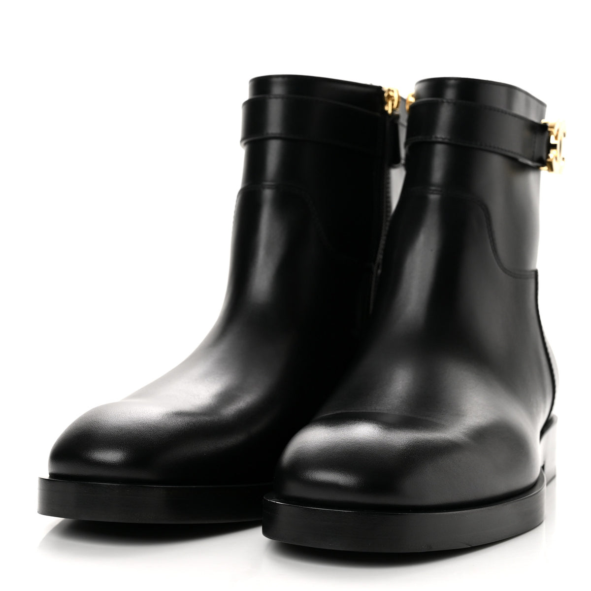 Calfskin CC Buckle Ankle Boots 41 Black