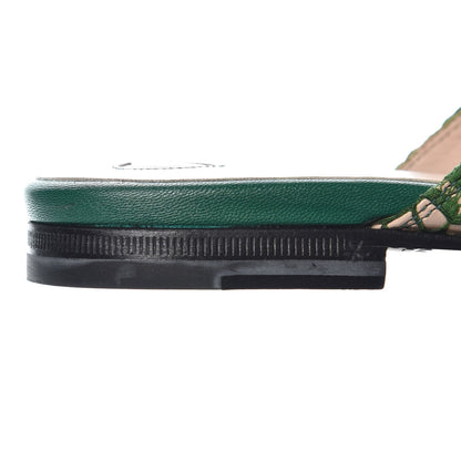 Gucci Lace Malaga Kid Womens Princetown Slippers 38 Green Grass Skin Rose 9 of 10