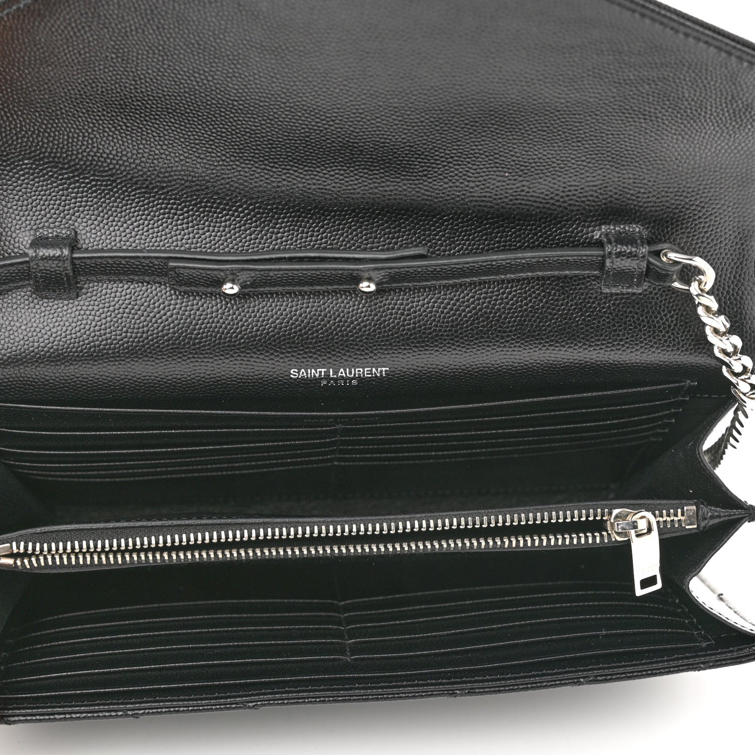 Saint Laurent Grain De Poudre Matelasse Chevron Monogram Chain Wallet Black 5 of 10