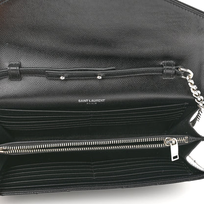 Saint Laurent Grain De Poudre Matelasse Chevron Monogram Chain Wallet Black 5 of 10