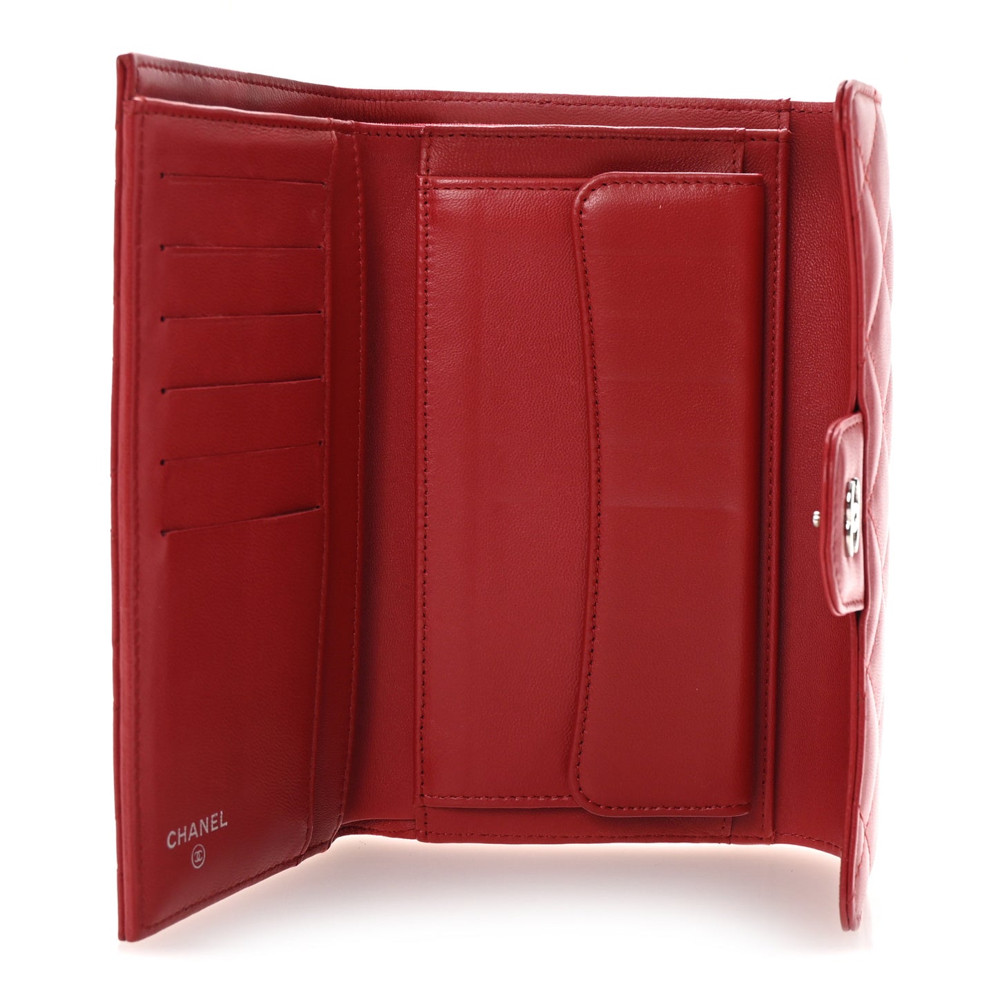 Lambskin Quilted Large Flap Wallet Red