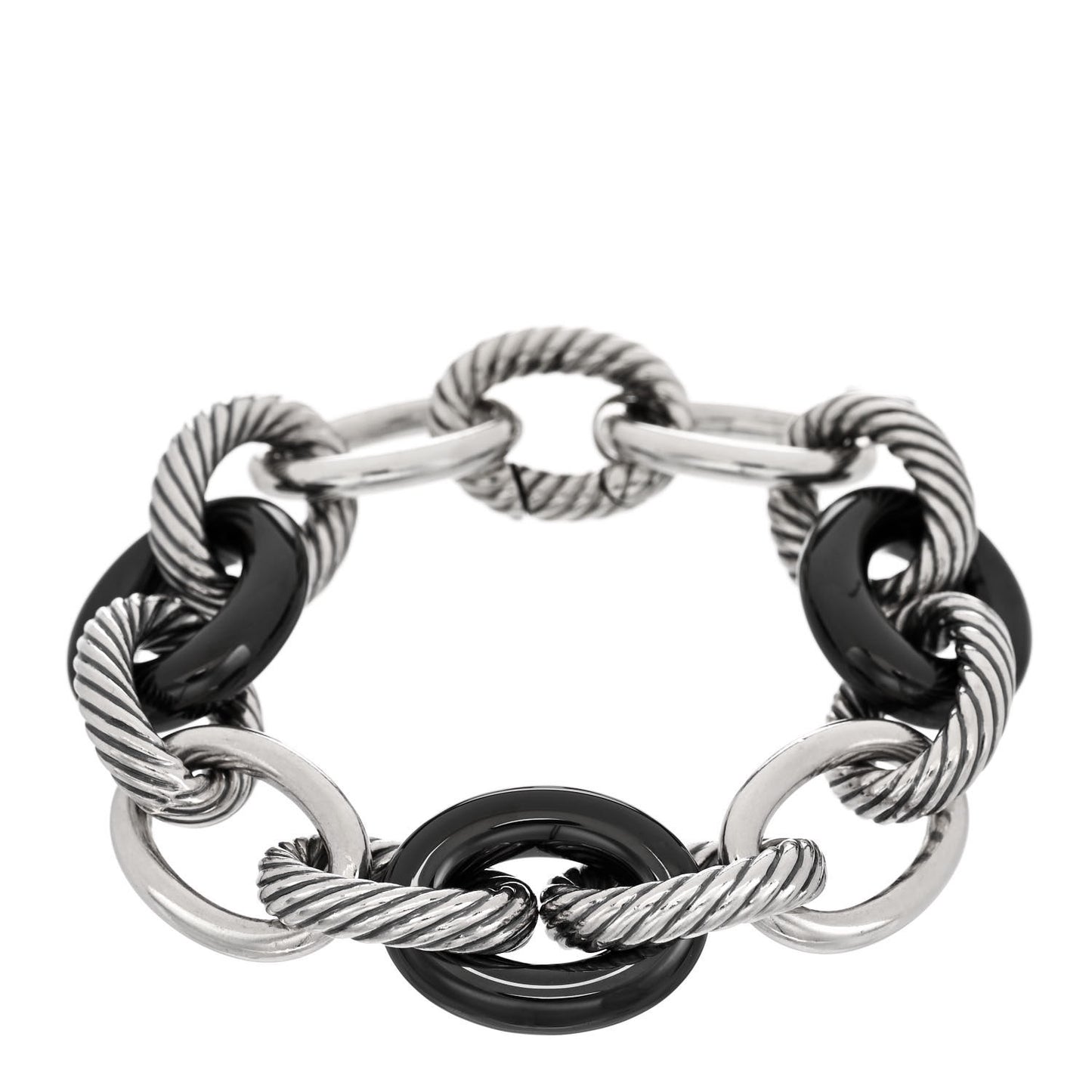 Sterling Silver Black Ceramic 17mm Extra Large Oval Link Bracelet