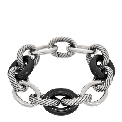 David Yurman Sterling Silver Black Ceramic 17mm Extra Large Oval Link Bracelet 1 of 5