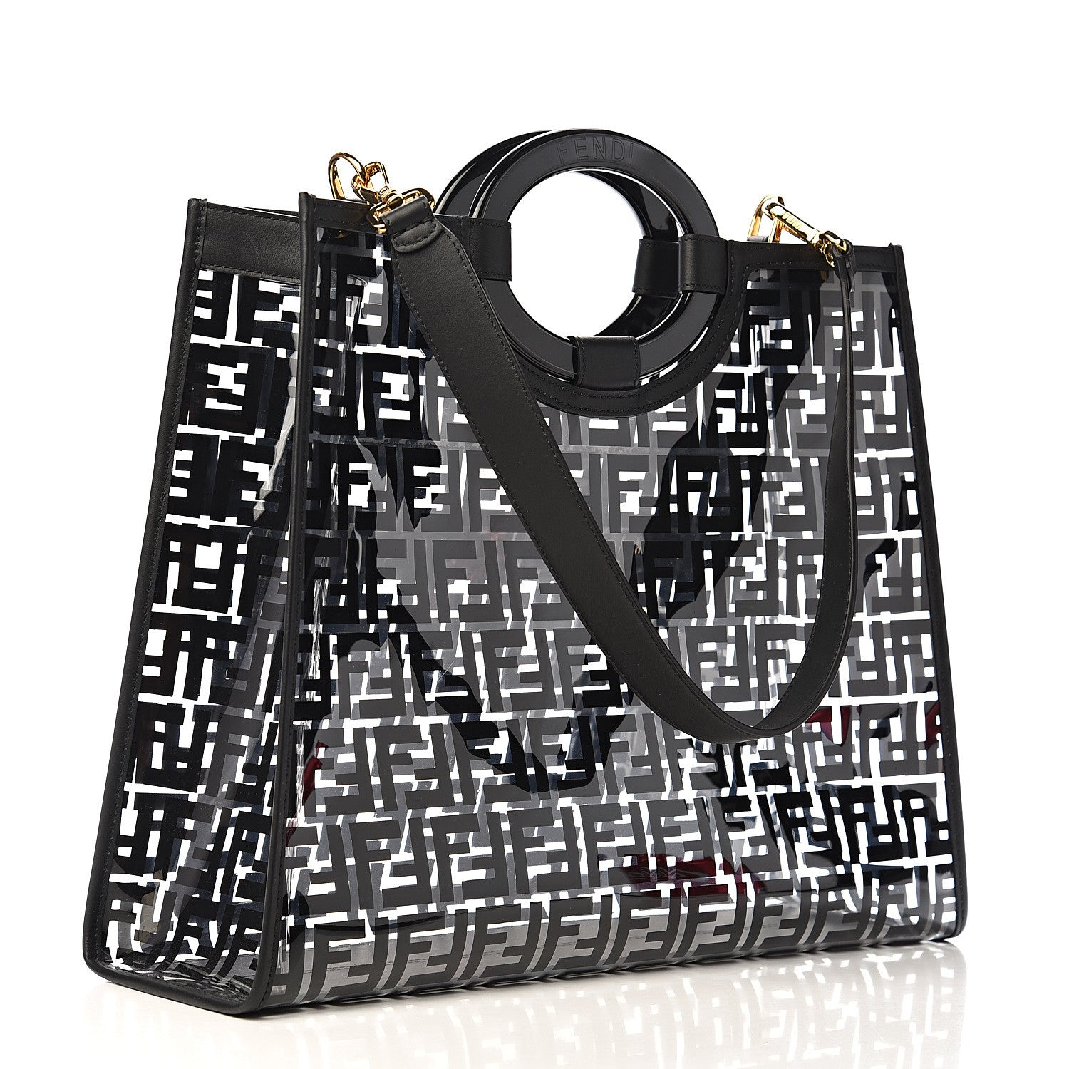 Fendi TPU FF Vitello Century Plexiglass Medium Runaway Shopper Tote Black 2 of 10