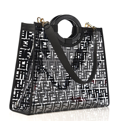 Fendi TPU FF Vitello Century Plexiglass Medium Runaway Shopper Tote Black 2 of 10