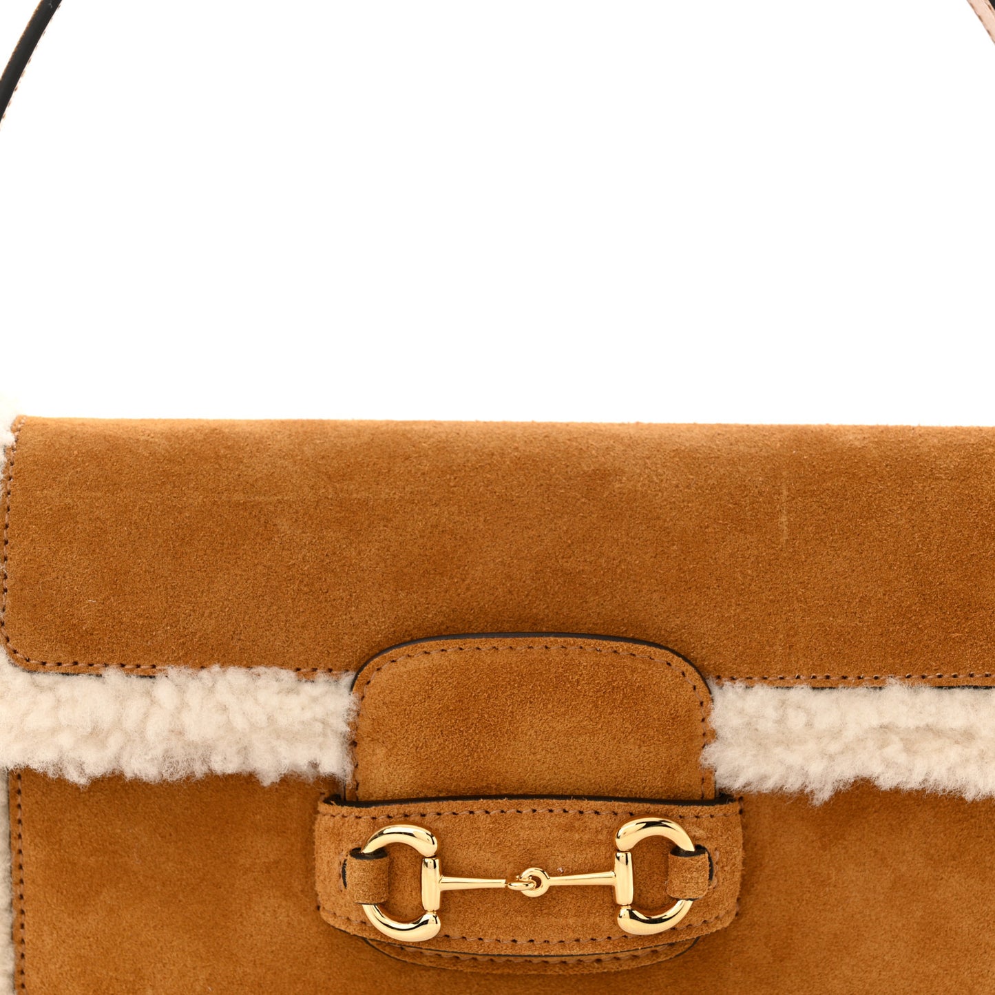 Suede Shearling Horsebit Mini 1955 Shoulder Bag Honey Beige Milk