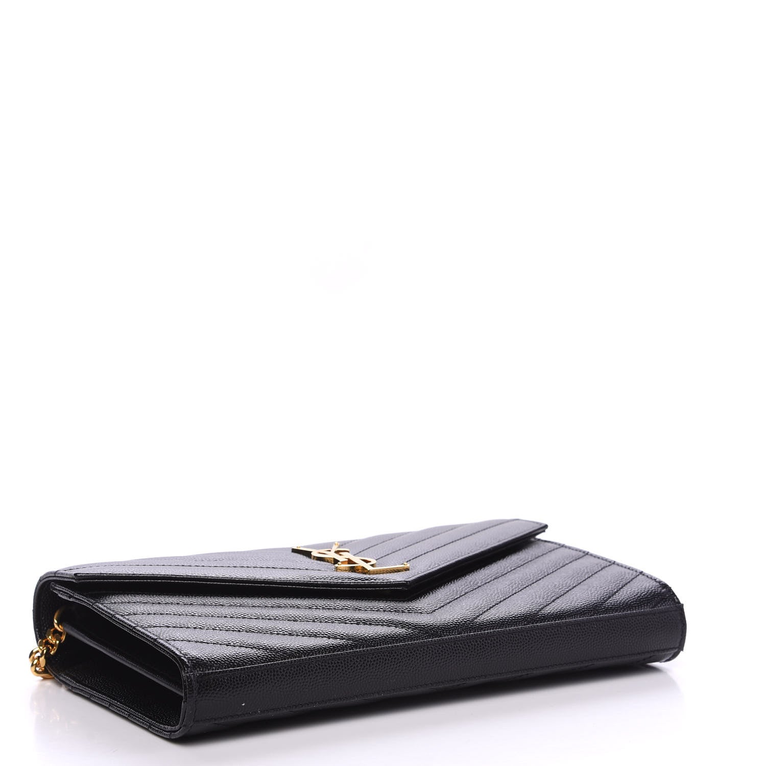 Saint Laurent Grain De Poudre Matelasse Chevron Monogram Chain Wallet Black 3 of 9