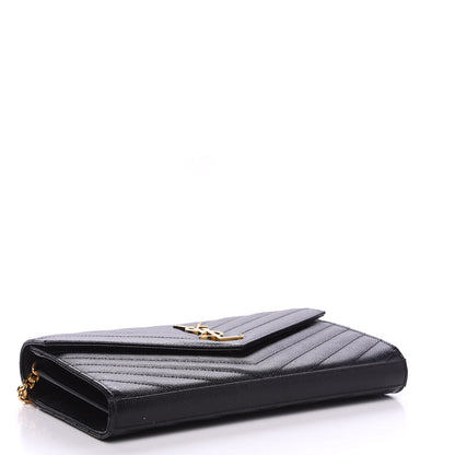 Saint Laurent Grain De Poudre Matelasse Chevron Monogram Chain Wallet Black 3 of 9