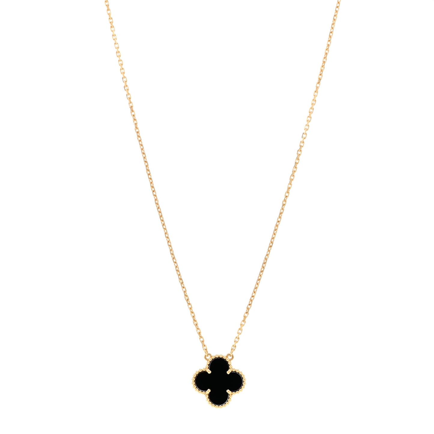 18K Yellow Gold Black Onyx Vintage Alhambra Pendant Necklace