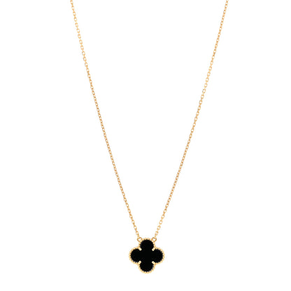 Van Cleef & Arpels 18K Yellow Gold Black Onyx Vintage Alhambra Pendant Necklace 1 of 5