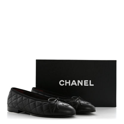 Chanel Aged Calfskin Quilted CC Cap Toe Ballerina Flats 35.5 Black 10 of 10