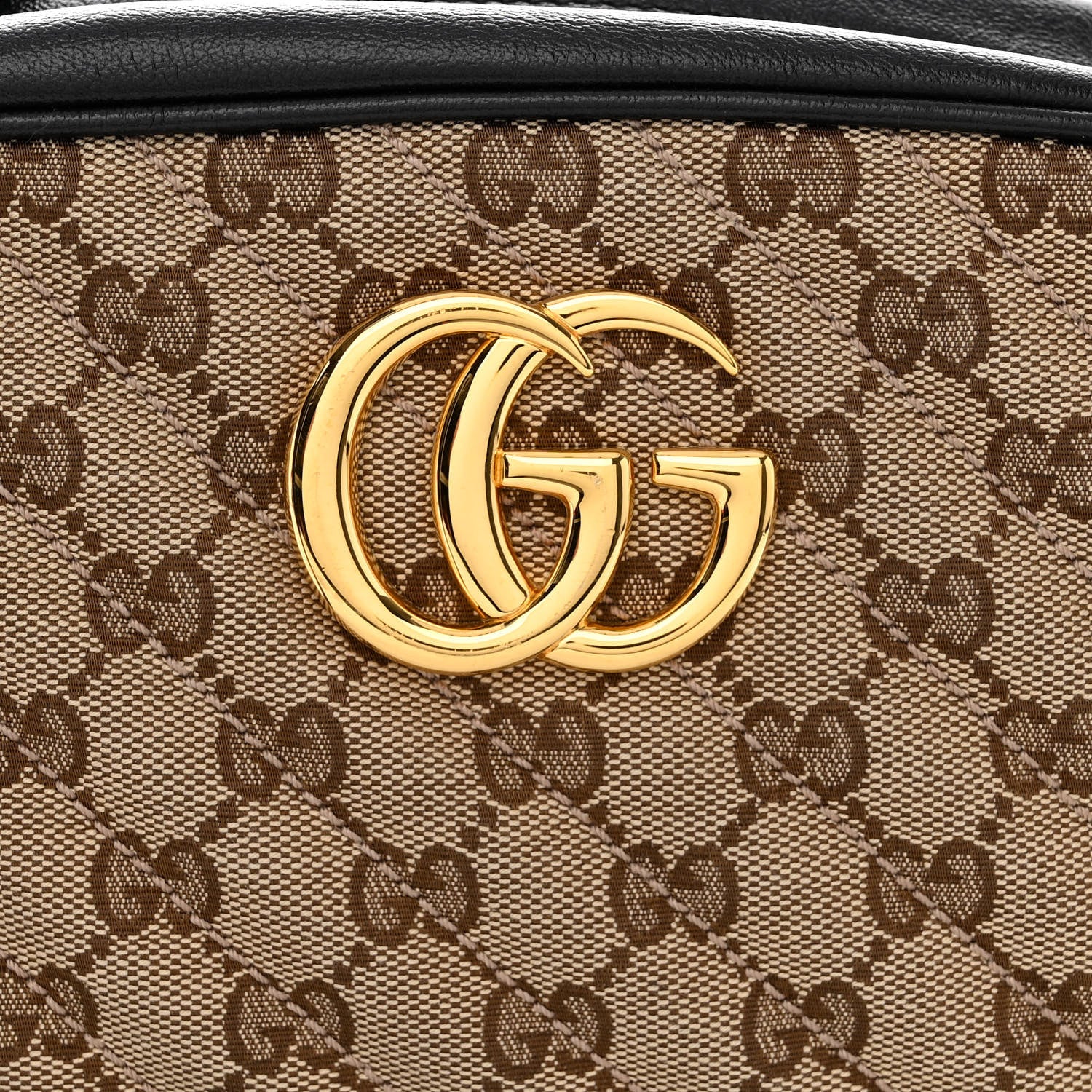 Gucci Monogram Matelasse Diagonal Small GG Marmont Chain Shoulder Bag Beige Black 8 of 10