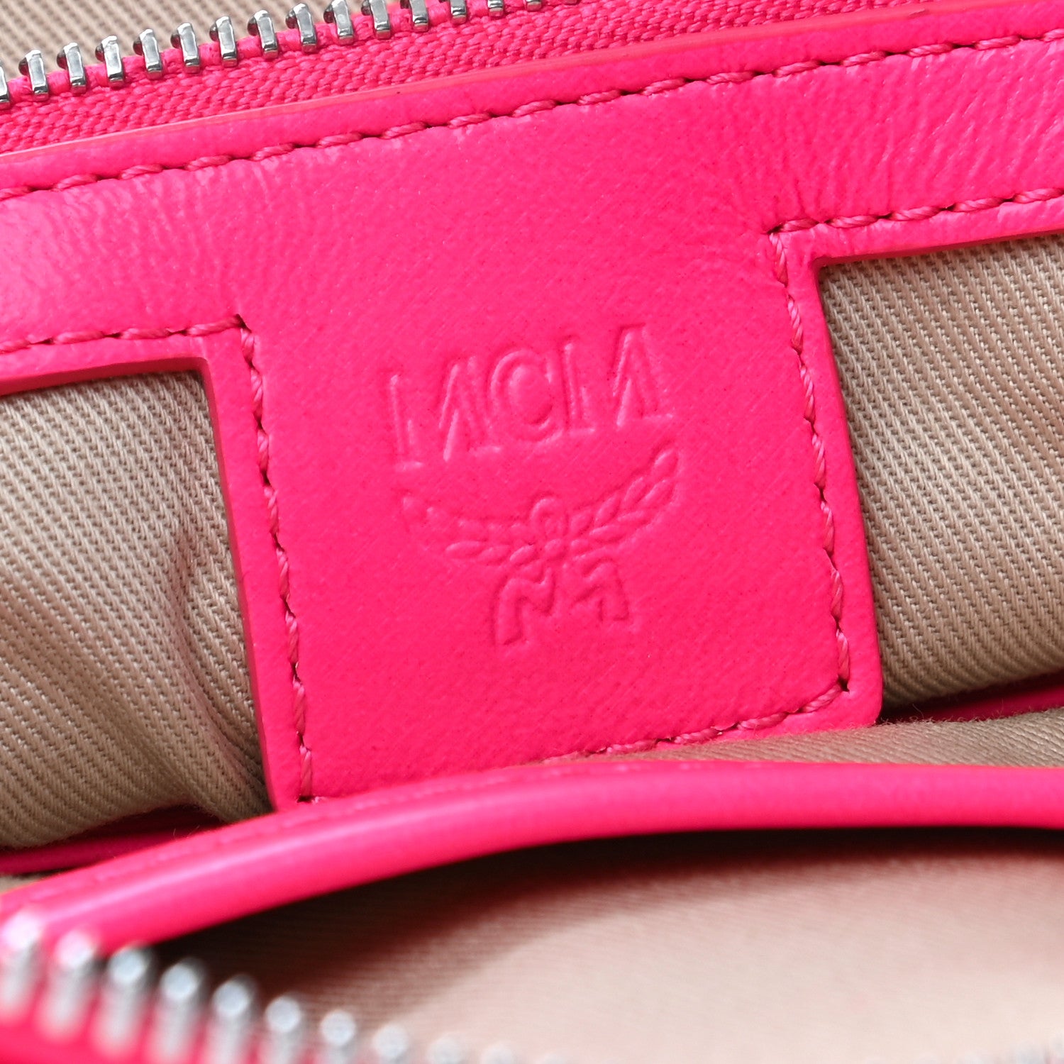 MCM Visetos Wristlet Zip Pouch Neon Pink 6 of 7