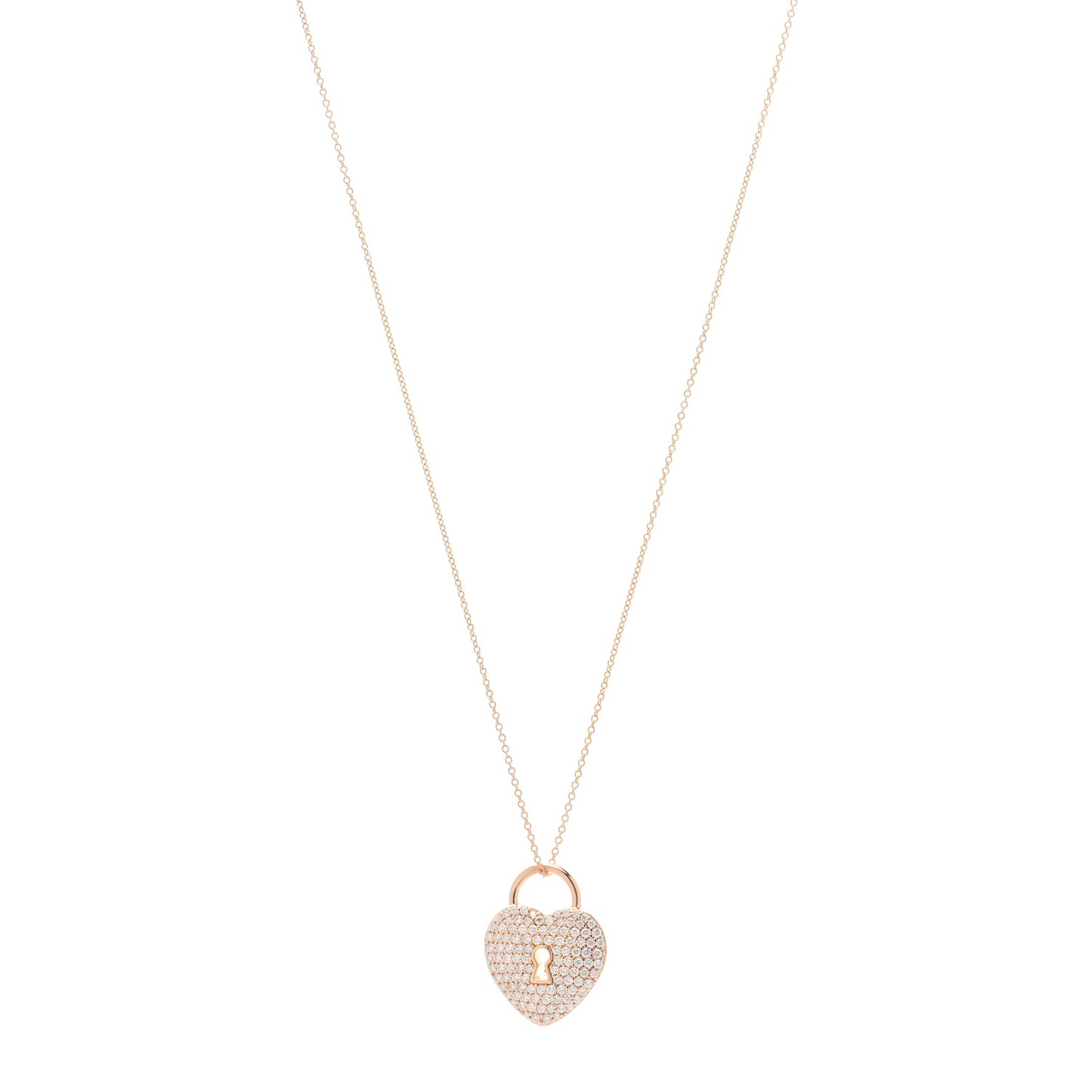 18k Rose Gold Diamond Large Heart Lock Pendant Necklace