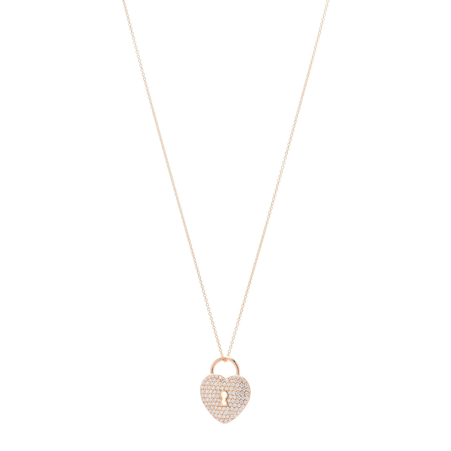 Tiffany 18k Rose Gold Diamond Large Heart Lock Pendant Necklace 1 of 5