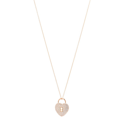 Tiffany 18k Rose Gold Diamond Large Heart Lock Pendant Necklace 1 of 5