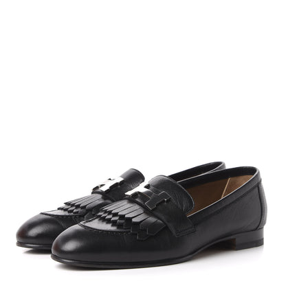 Hermes Goatskin Womens Royal Loafers 35 Black 3 of 10