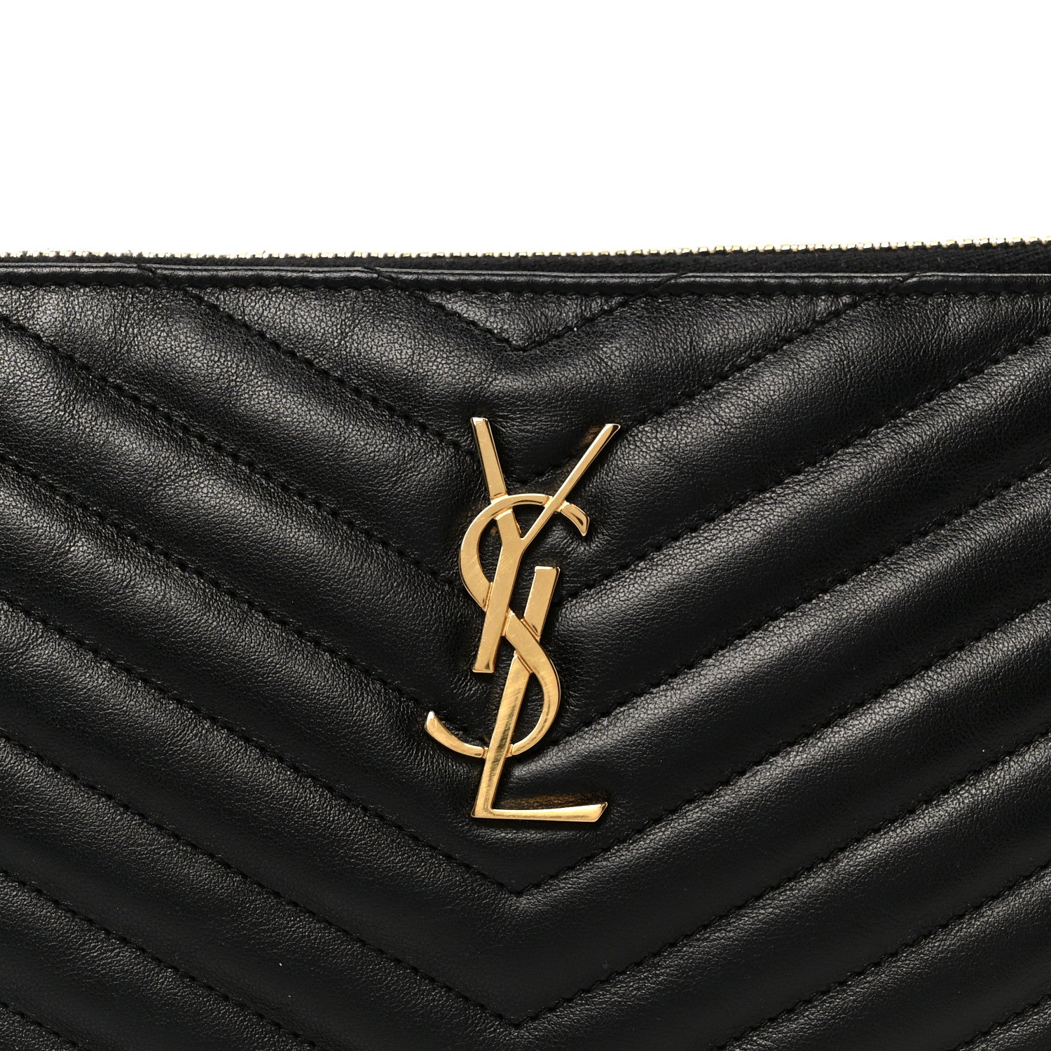 Saint Laurent Calfskin Matelasse Chevron Monogram A5 Wristlet Black 8 of 8
