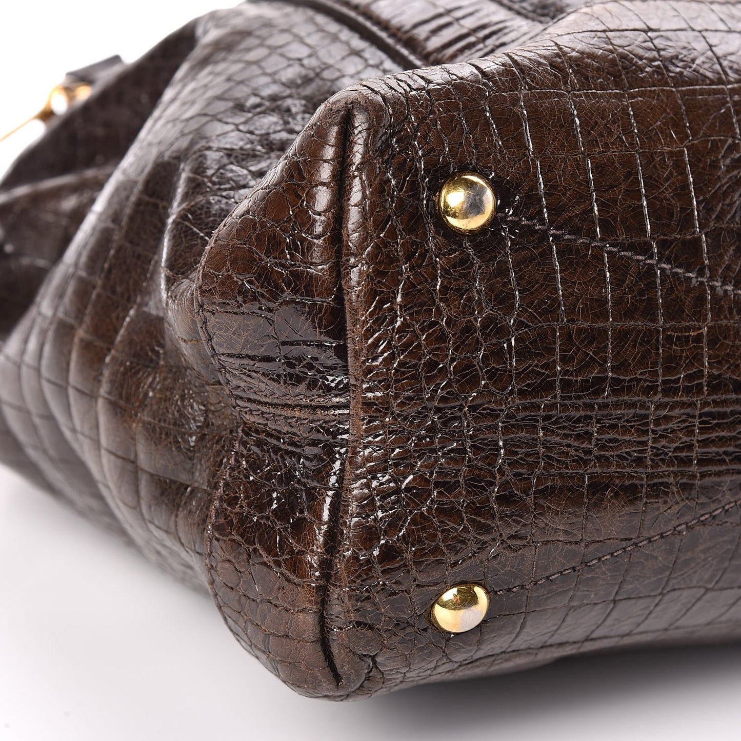 Calfskin Crocodile Embossed St Cocco Shopping Tote Brown