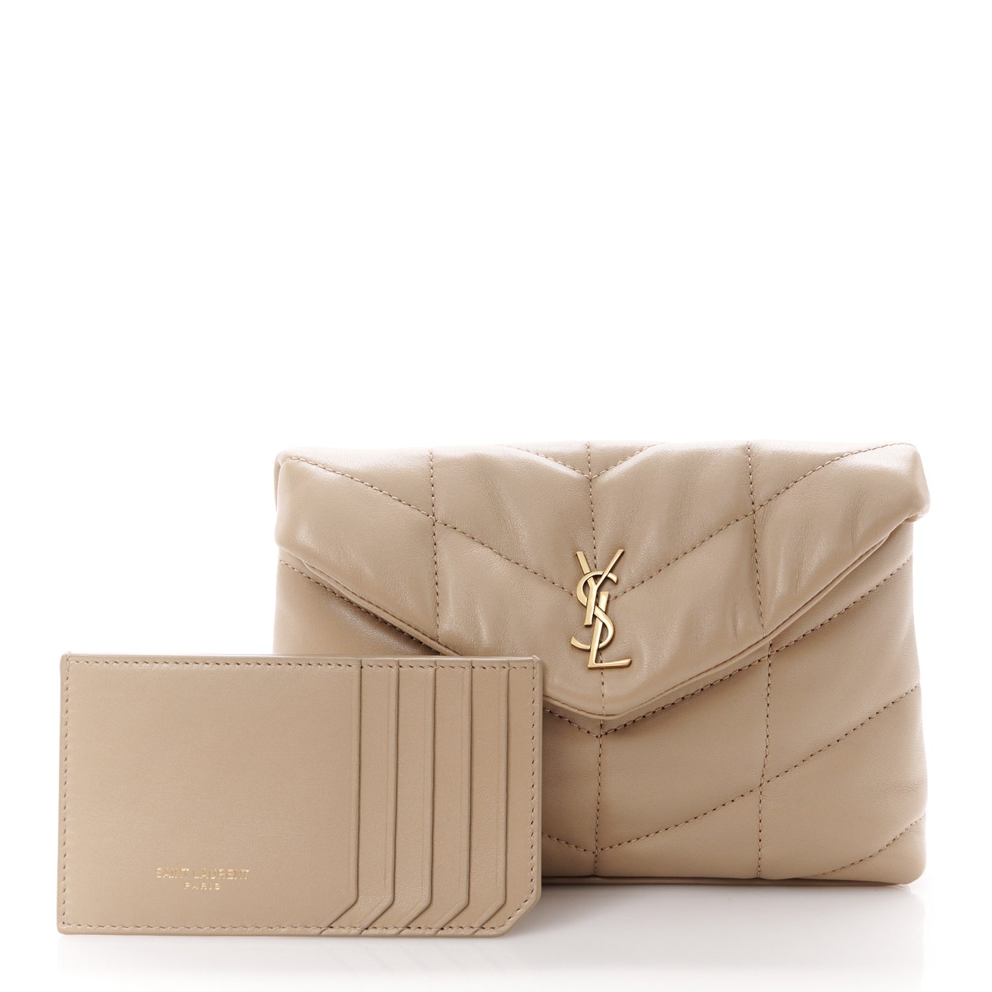 Lambskin Monogram Loulou Puffer Pouch Clutch Dark Beige