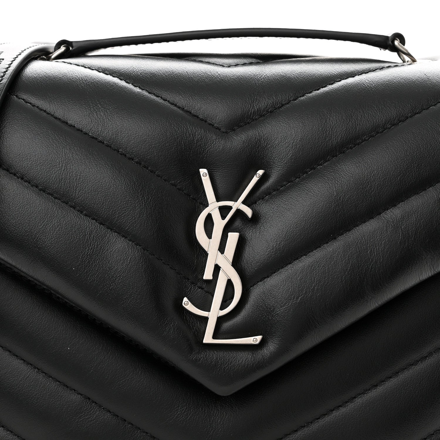 Saint Laurent Calfskin Y Quilted Monogram Small Loulou Chain Satchel Black 9 of 11