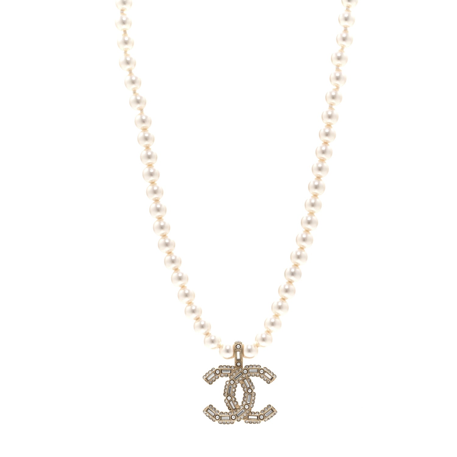 Chanel Pearl Crystal Baguette CC Short Necklace Gold 1 of 6