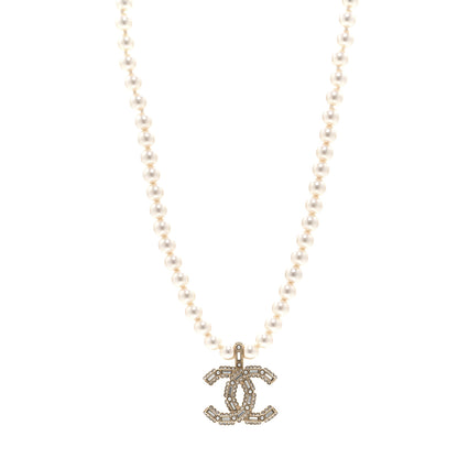 Chanel Pearl Crystal Baguette CC Short Necklace Gold 1 of 6