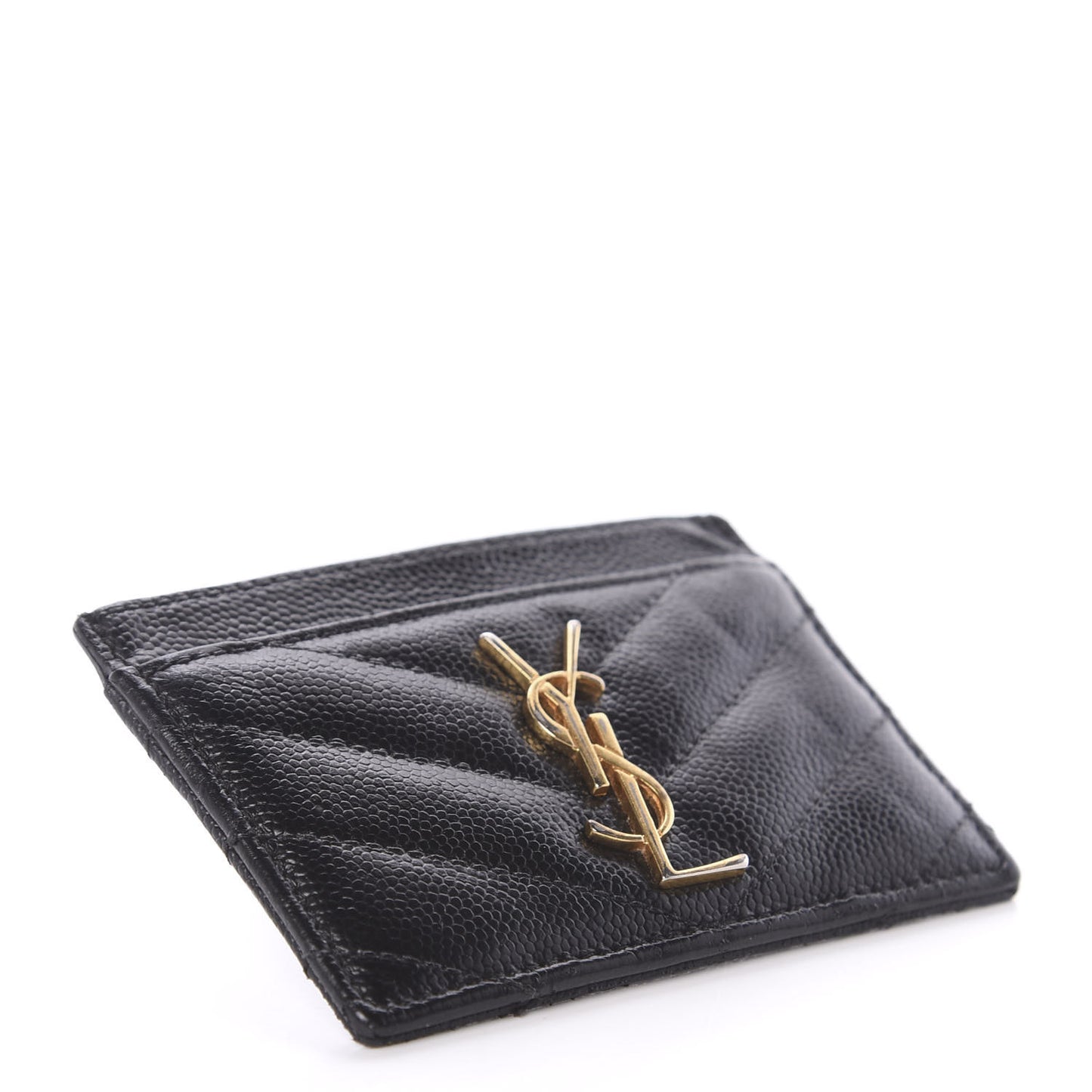 Grain De Poudre Matelasse Chevron Monogram Credit Card Case Black