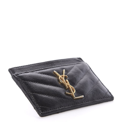 Saint Laurent Grain De Poudre Matelasse Chevron Monogram Credit Card Case Black 3 of 6