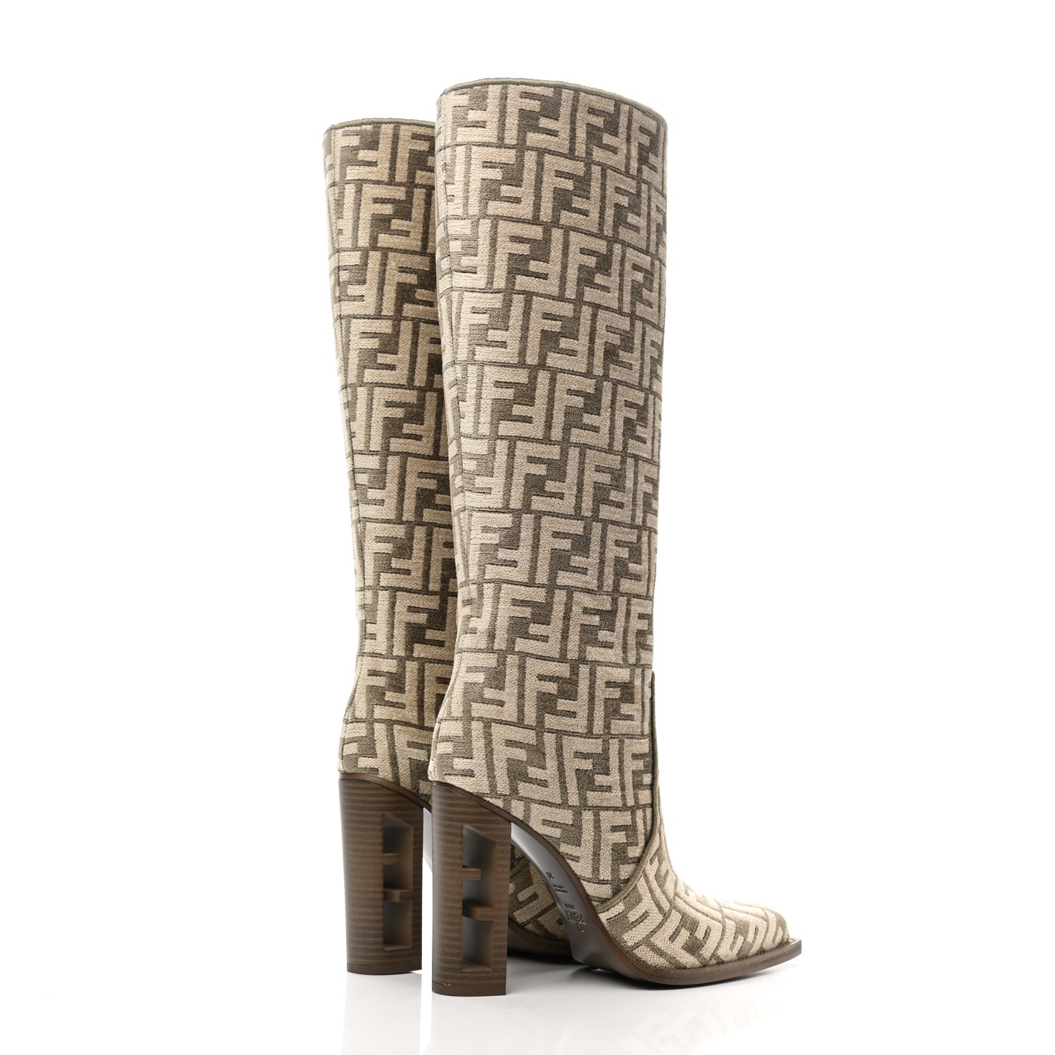 Fendi Chenille Jacquard FF 110mm Cut Baguette Knee Boots 39 Tortora Nuvola 4 of 8