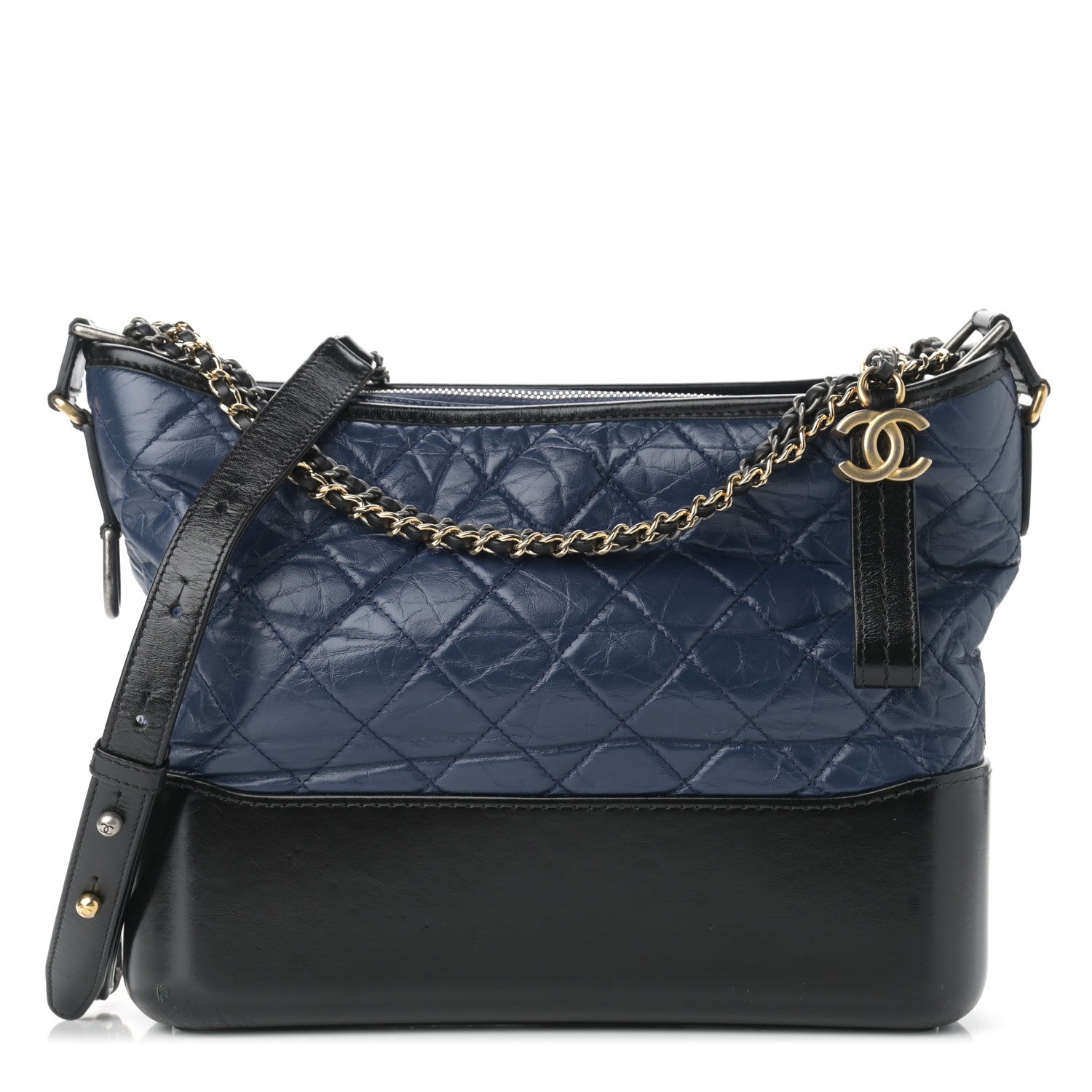 Chanel Aged Calfskin Quilted Medium Gabrielle Hobo Navy Black 1 of 14