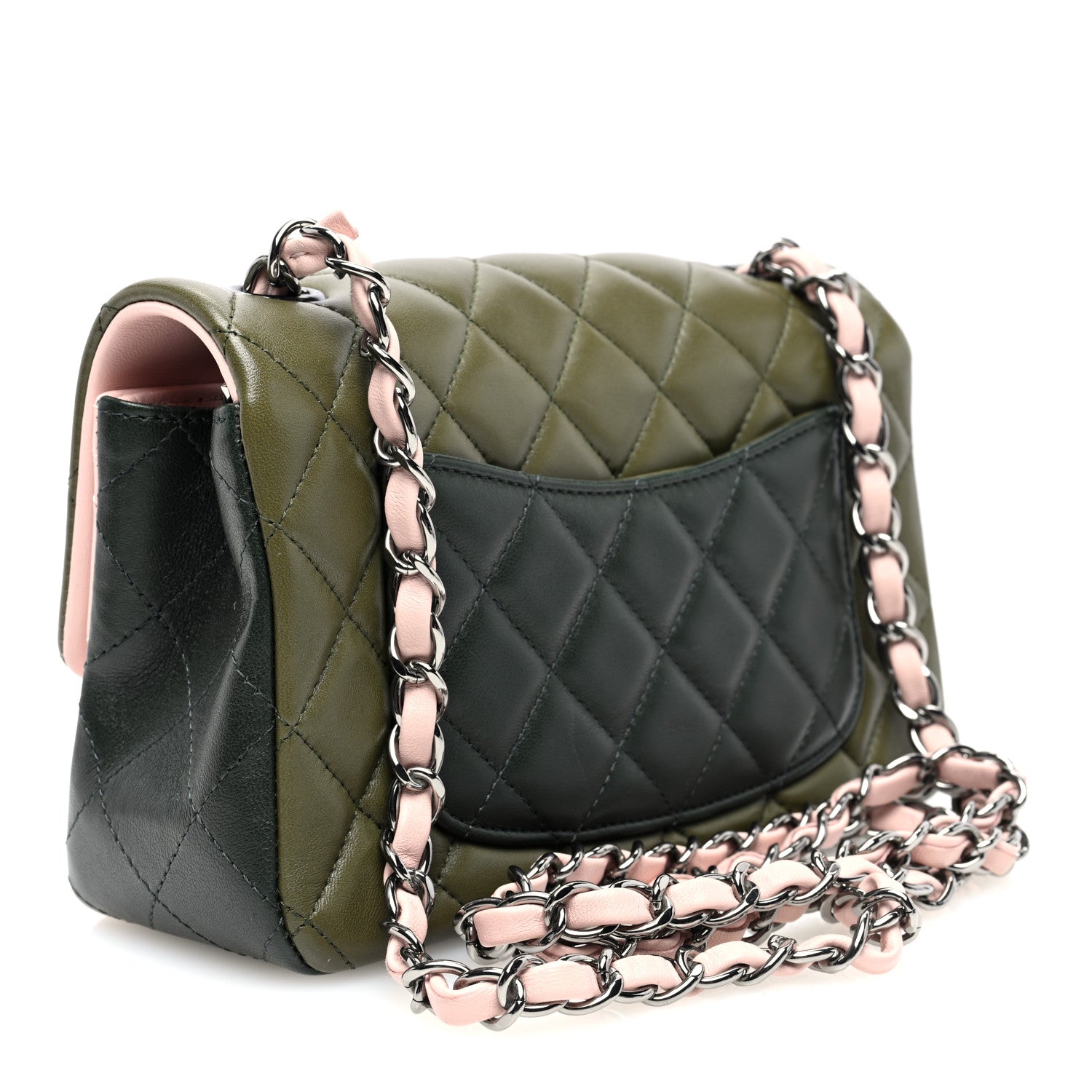 Chanel Lambskin Quilted Tri-Color Mini Rectangular Flap Green Pink 3 of 10