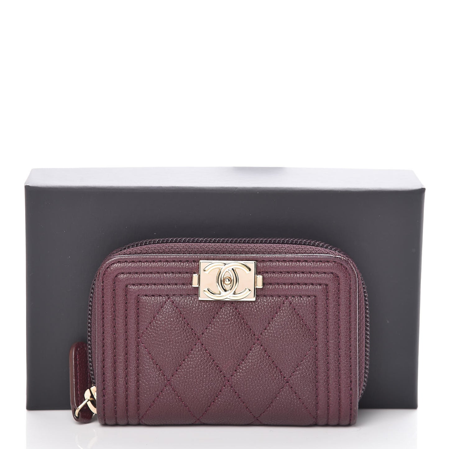 Caviar Quilted Boy Zip Around Coin Purse Wallet Dark Purple