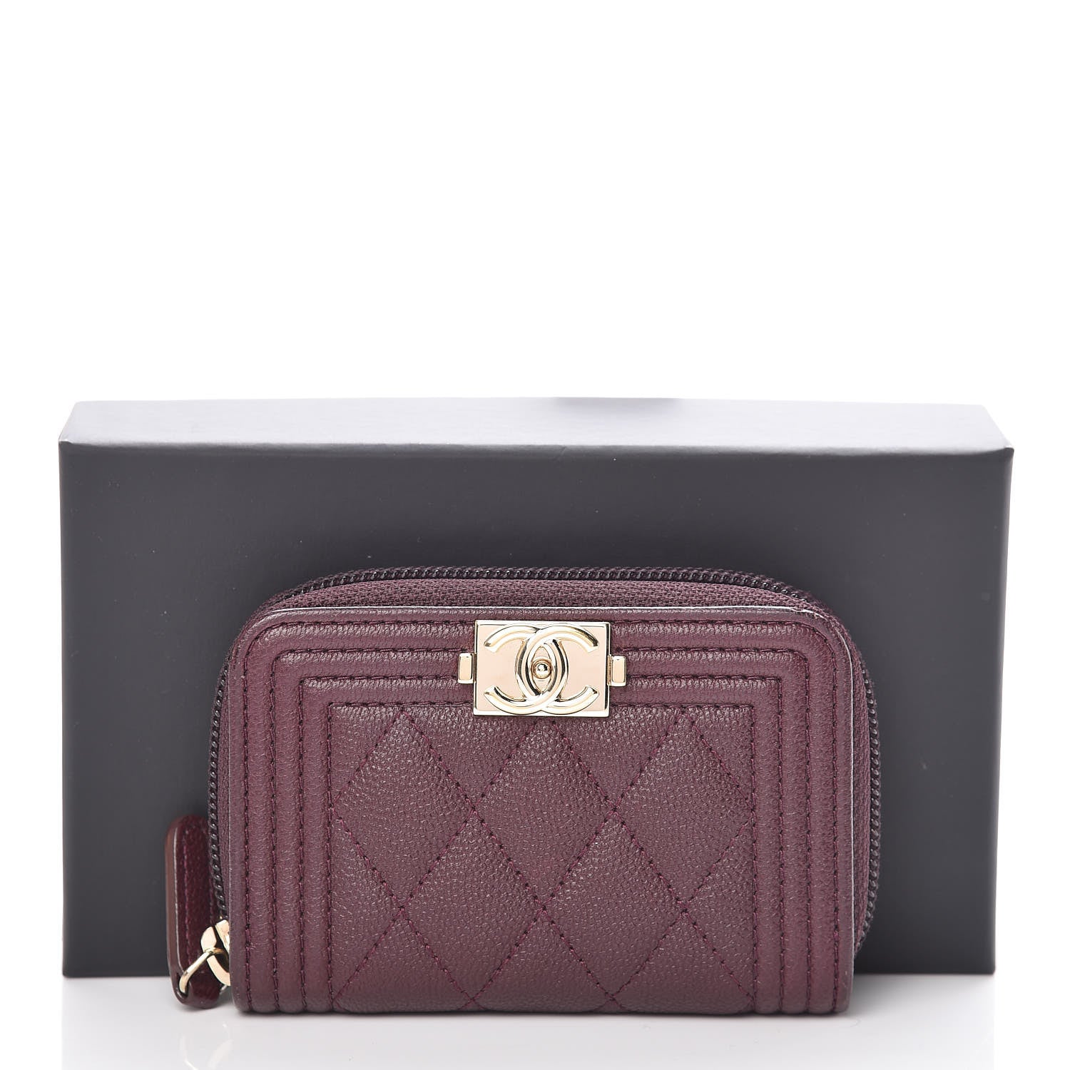 Chanel Caviar Quilted Boy Zip Around Coin Purse Wallet Dark Purple 8 of 8