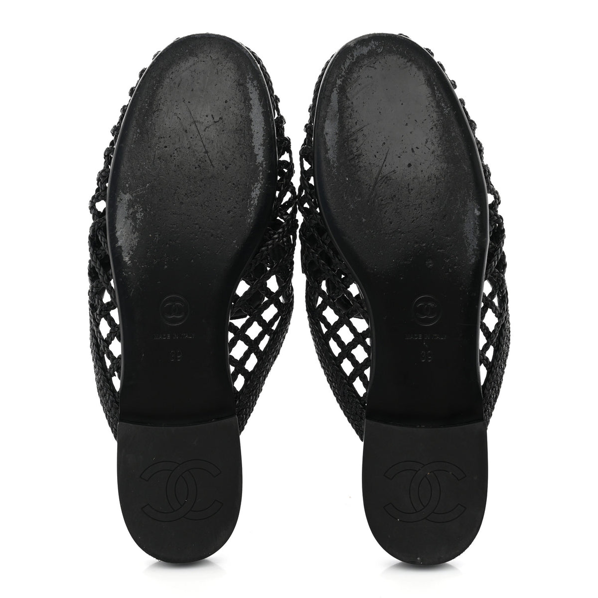 Braided Lambskin Mule Sandals 39 Black