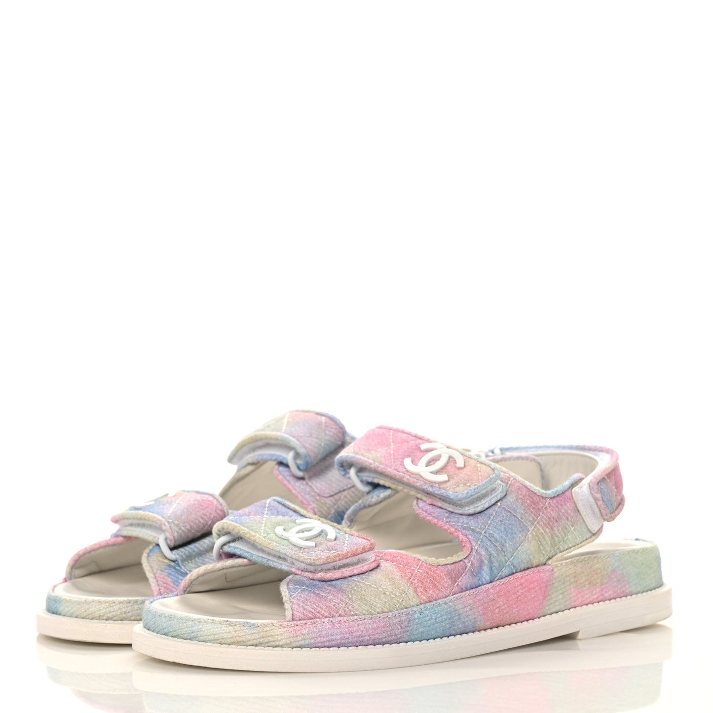 Printed Fabric Quilted Dad Sandals 36 Green Pink Blue