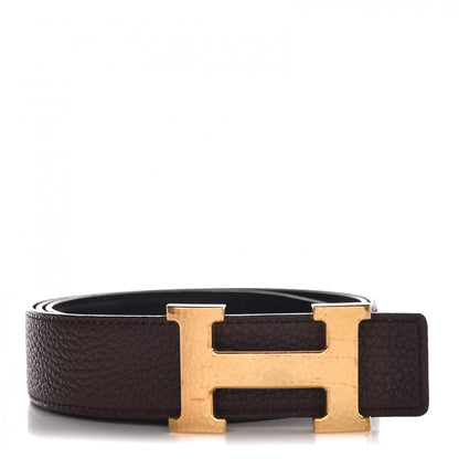 Hermes Box Togo 32mm Martelee H Belt 85 Black Chocolate 1 of 9